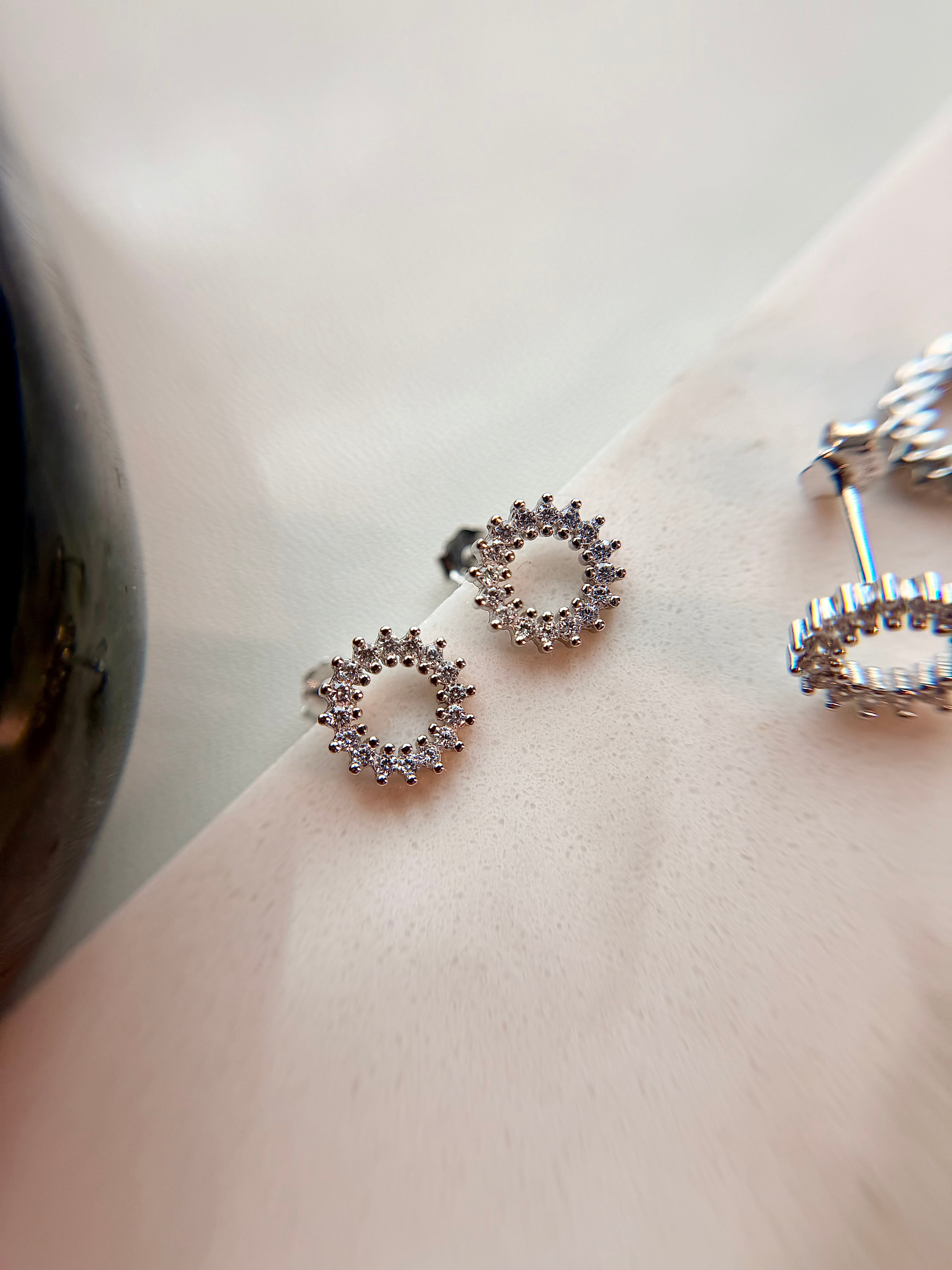 Sterling Silver 925 CZ Circle Stud Earrings