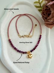 Sterling Silver 925 Ruby, Black Spinel, Labradorite & Rose Quartz Necklace
