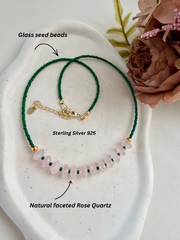 Sterling Silver 925 Ruby, Black Spinel, Labradorite & Rose Quartz Necklace